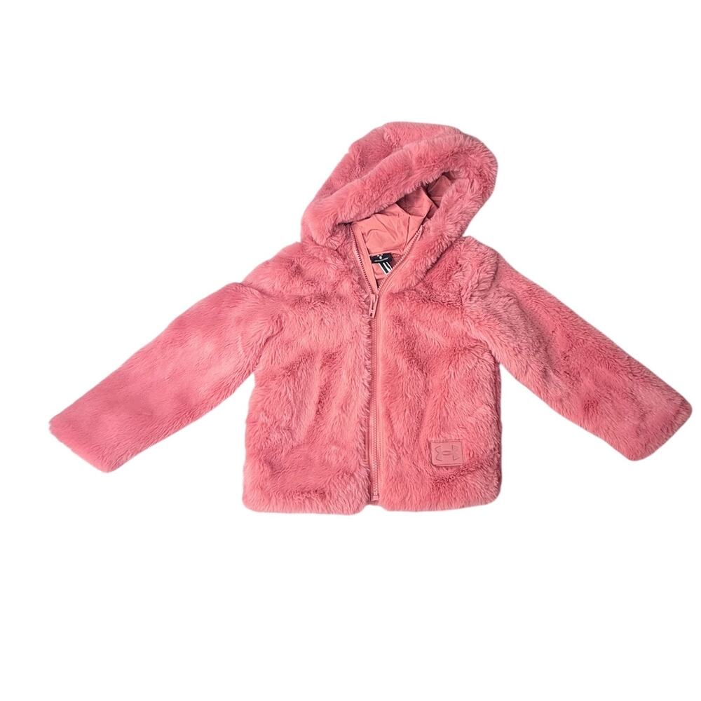 Under Armour Faux Fur Jacket Girl Sz 5 Cozy Fleece Pink Furry Zip Up Hoodie Coat